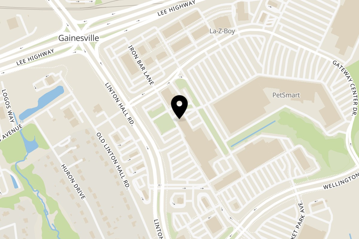 Map showing the location of Pakwaan Indian Cuisine on 7519 Linton Hall Rd in Gainesville